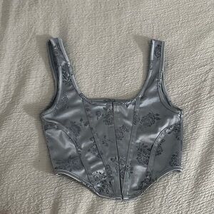 Motel Rocks Metallic Blue Floral Crop Top